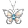 Thumbnail Image 1 of Blue Topaz, Lab-Created Opal and White Lab-Created Sapphire Butterfly Pendant in Sterling Silver