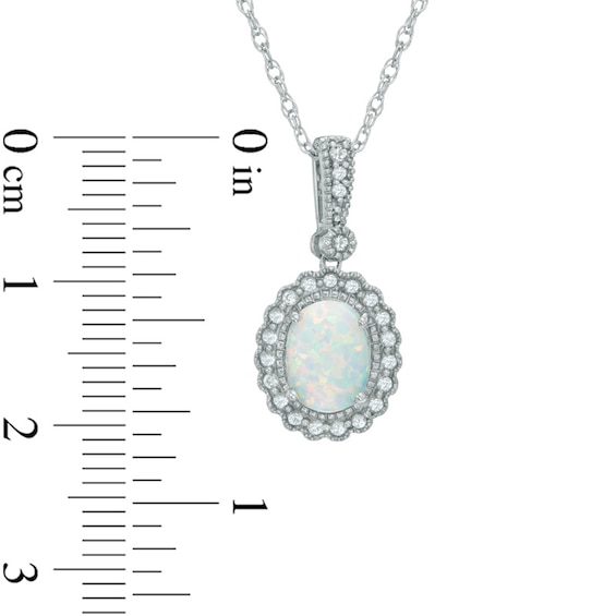 Oval Lab-Created Opal and White Sapphire Frame Pendant in Sterling Silver