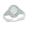 Thumbnail Image 1 of Oval Lab-Created Opal and White Lab-Created Sapphire Frame Vintage-Style Ring in Sterling Silver