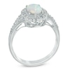 Thumbnail Image 2 of Oval Lab-Created Opal and White Lab-Created Sapphire Frame Vintage-Style Ring in Sterling Silver