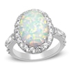 Oval Lab-Created Opal and White Sapphire Frame Ring in Sterling Silver