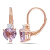 Thumbnail Image 1 of 7.0mm Heart-Shaped Amethyst and White Lab-Created Sapphire Drop Earrings in Rose Rhodium Sterling Silver