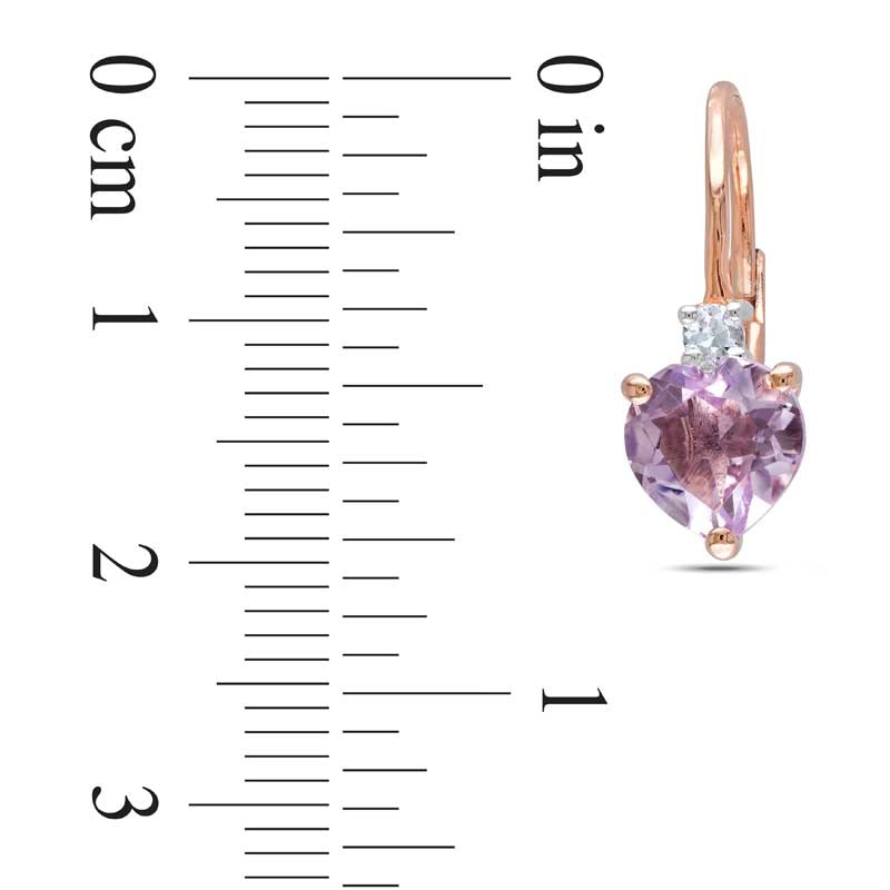 7.0mm Heart-Shaped Amethyst and White Lab-Created Sapphire Drop Earrings in Rose Rhodium Sterling Silver
