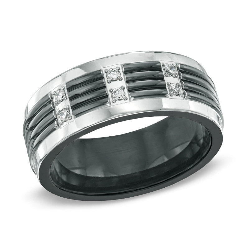 Men's 0.10 CT. T.W. Diamond Wedding Band in Two-Tone Titanium - Size 10|Peoples Jewellers