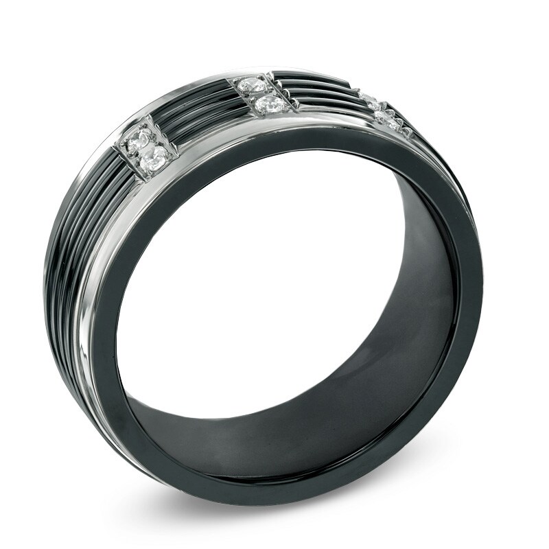 Main Image 2 of 0.10 CT. T.W. Diamond Wedding Band in Two-Tone Titanium - Size 10