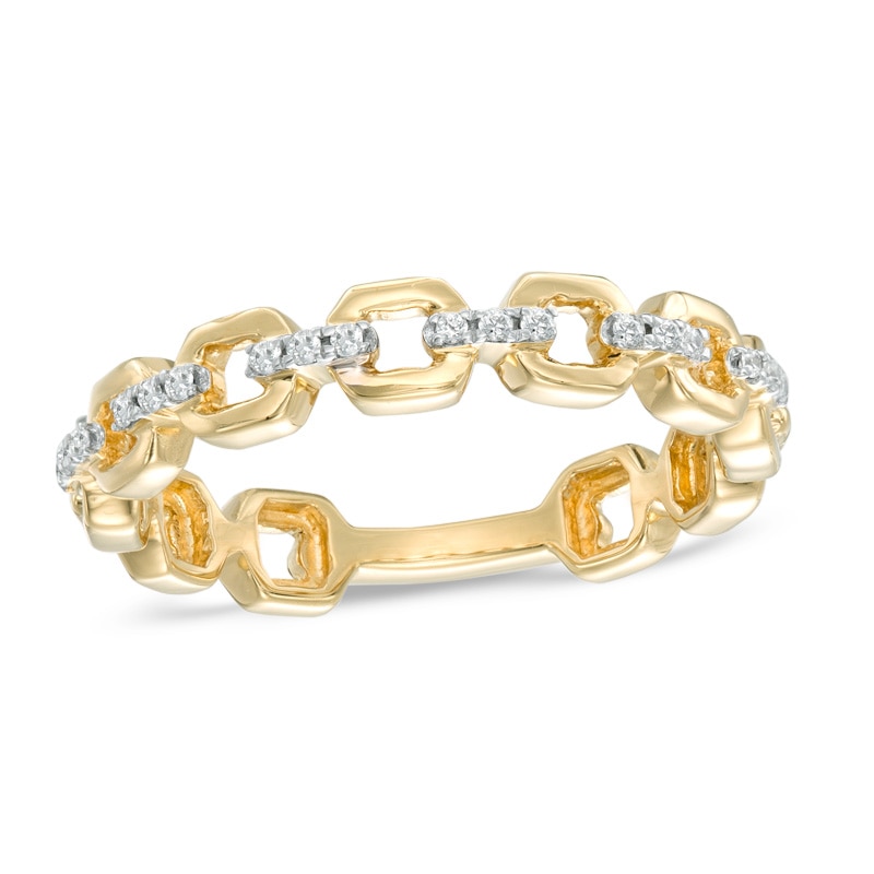 0.09 CT. T.W. Diamond Three Stone Link Anniversary Band in 10K Gold