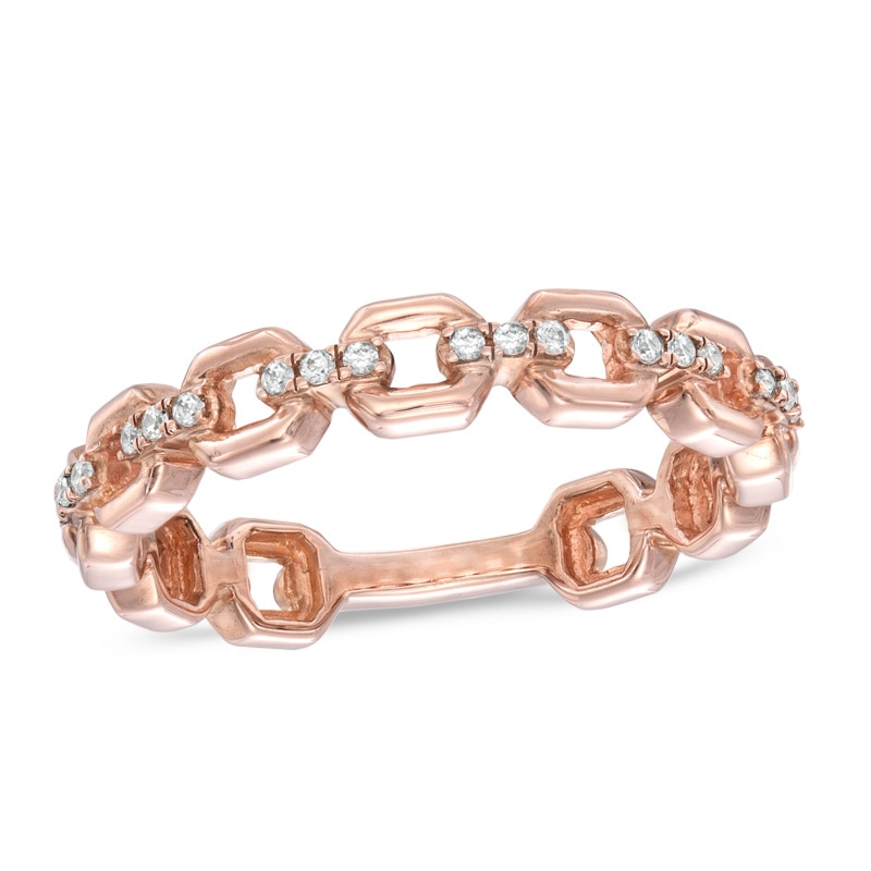 0.09 CT. T.W. Diamond Three Stone Link Anniversary Band in 10K Rose Gold