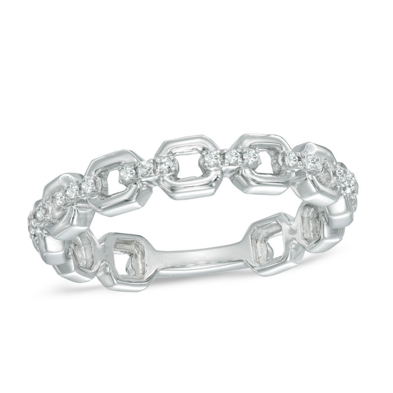 0.09 CT. T.W. Diamond Three Stone Link Anniversary Band 10K Gold