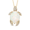Thumbnail Image 1 of Oval Lab-Created Opal and Diamond Accent Turtle Pendant in Sterling Silver with 14K Gold Plate