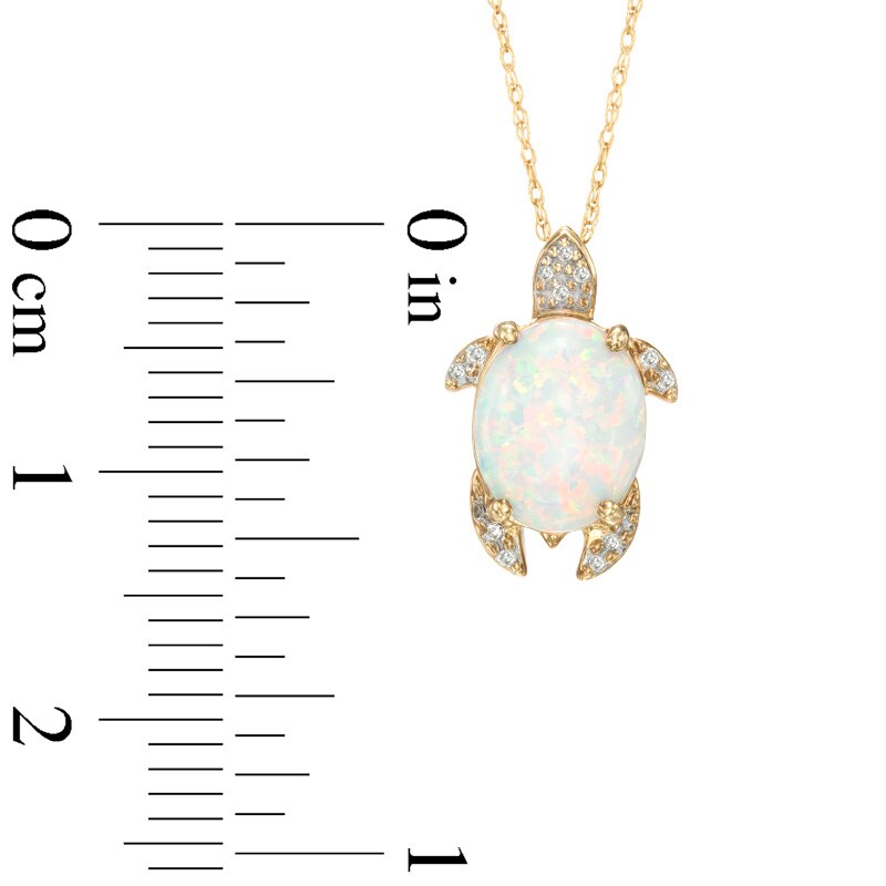 Main Image 2 of Oval Lab-Created Opal and Diamond Accent Turtle Pendant in Sterling Silver with 14K Gold Plate