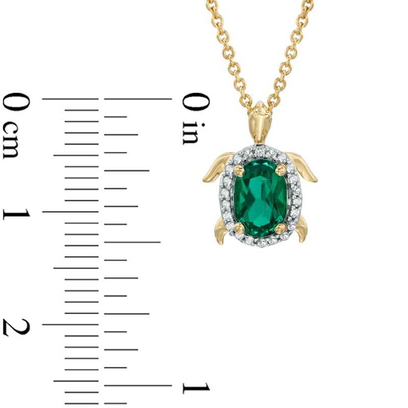 Oval Lab-Created Emerald and White Lab-Created Sapphire Turtle Pendant in Sterling Silver with 18K Gold Plate