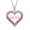 Thumbnail Image 0 of Lab-Created Pink Sapphire and Diamond Accent "MOM" Heart Pendant in Sterling Silver with 14K Rose Gold Plate