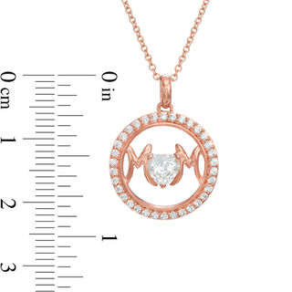 5.0mm Heart-Shaped Lab-Created White Sapphire "MOM" Circle Pendant in Sterling Silver with 14K Rose Gold Plate