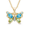 Blue Topaz, Peridot and Lab-Created White Sapphire Butterfly Pendant in Sterling Silver with 14K Gold Plate