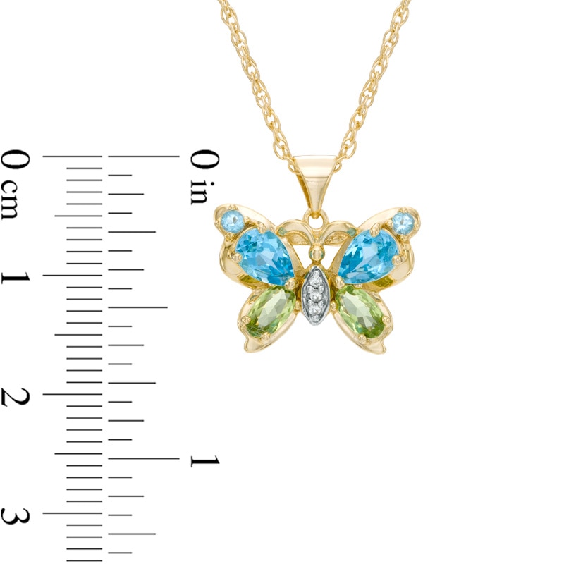 Main Image 2 of Blue Topaz, Peridot and Lab-Created White Sapphire Butterfly Pendant in Sterling Silver with 14K Gold Plate