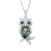 Mystic Fire® Topaz, Black Diamond Accent and Lab-Created White Sapphire Owl Pendant in Sterling Silver