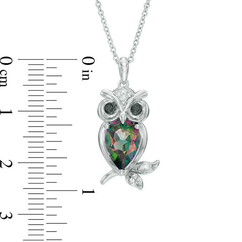Mystic FireÂ® Topaz, Black Diamond Accent and Lab-Created White Sapphire Owl Pendant in Sterling Silver