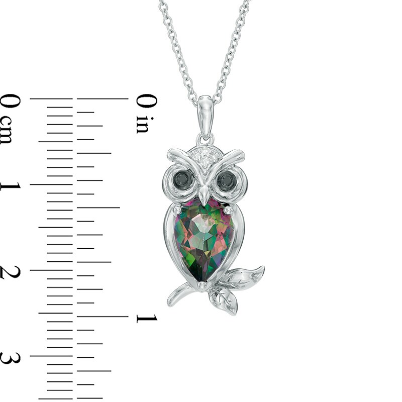 Main Image 2 of Mystic Fire® Topaz, Black Diamond Accent and Lab-Created White Sapphire Owl Pendant in Sterling Silver