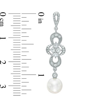 6.0-7.0mm Freshwater Cultured Pearl and Lab-Created White Sapphire Drop Earrings in Sterling Silver