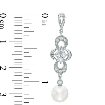 6.0-7.0mm Freshwater Cultured Pearl and Lab-Created White Sapphire Drop Earrings in Sterling Silver