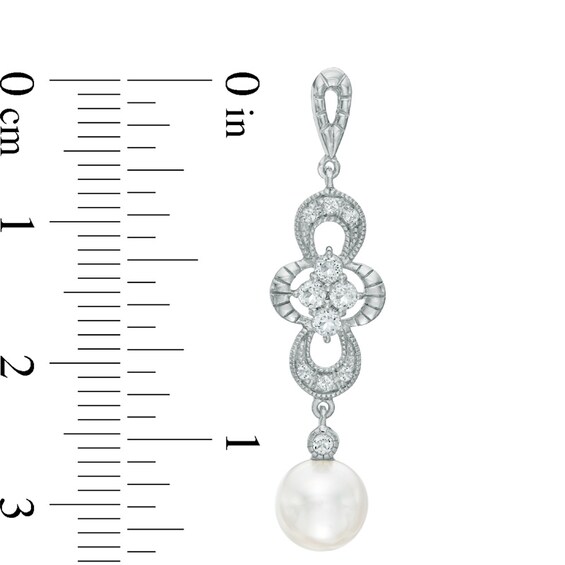 6.0-7.0mm Freshwater Cultured Pearl and Lab-Created White Sapphire Drop Earrings in Sterling Silver