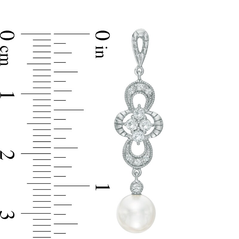 Main Image 2 of 6.0-7.0mm Freshwater Cultured Pearl and Lab-Created White Sapphire Drop Earrings in Sterling Silver