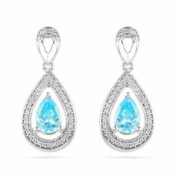 Pear-Shaped Aquamarine and 0.10 CT. T.W. Diamond Earrings in 10K White Gold