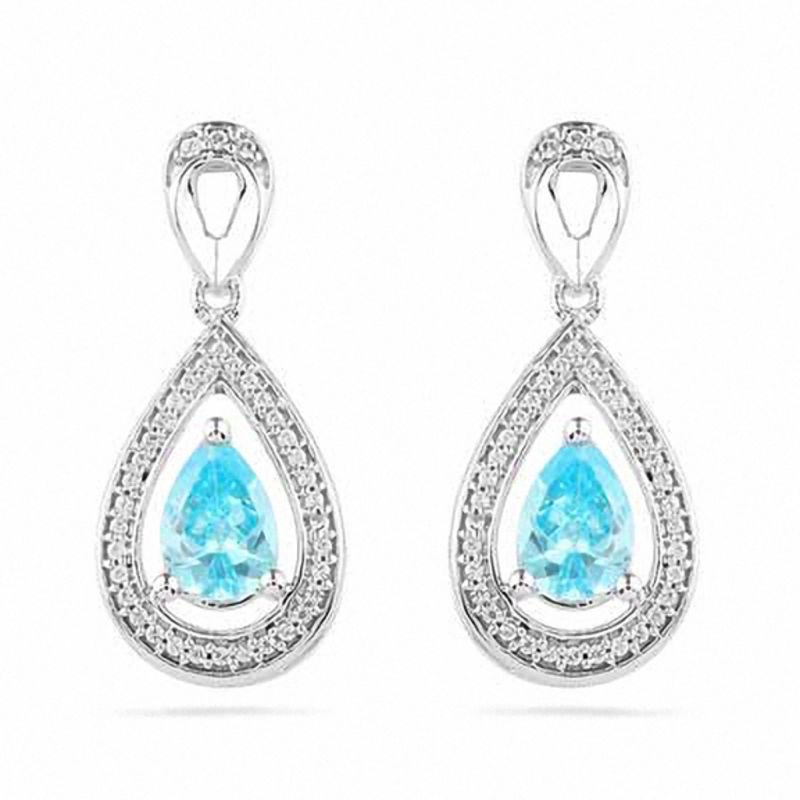 Pear-Shaped Aquamarine and 0.10 CT. T.W. Diamond Earrings in 10K White Gold