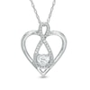 Thumbnail Image 1 of 4.0mm Lab-Created White Sapphire and Diamond Accent Infinity Heart with "MOM" Pendant in Sterling Silver