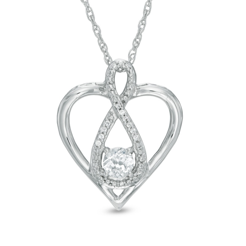 Main Image 1 of 4.0mm Lab-Created White Sapphire and Diamond Accent Infinity Heart with "MOM" Pendant in Sterling Silver