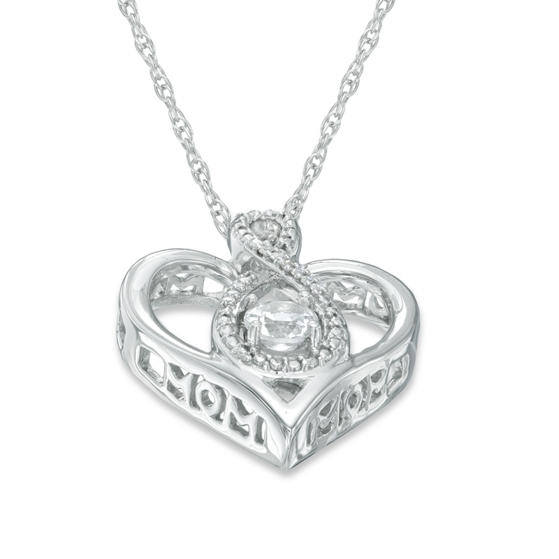 Main Image 2 of 4.0mm Lab-Created White Sapphire and Diamond Accent Infinity Heart with "MOM" Pendant in Sterling Silver