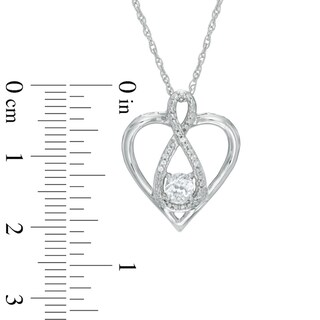 4.0mm Lab-Created White Sapphire and Diamond Accent Infinity Heart with "MOM" Pendant in Sterling Silver