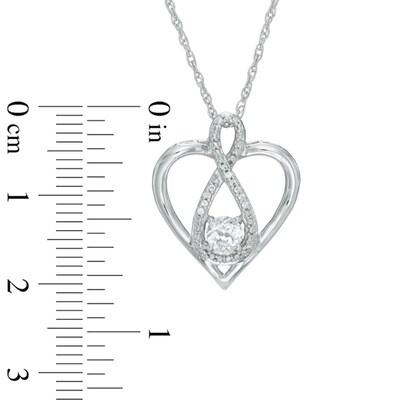 4.0mm Lab-Created White Sapphire and Diamond Accent Infinity Heart with "MOM" Pendant in Sterling Silver