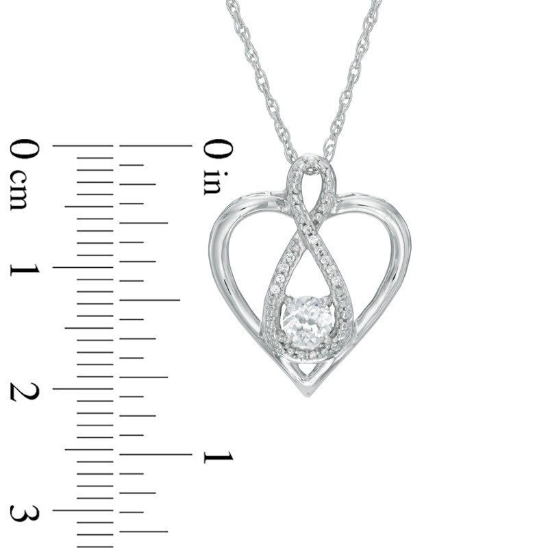 Main Image 3 of 4.0mm Lab-Created White Sapphire and Diamond Accent Infinity Heart with "MOM" Pendant in Sterling Silver