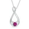 Thumbnail Image 0 of Oval Lab-Created Pink Sapphire and Diamond Accent Infinity "MOM" Pendant in Sterling Silver