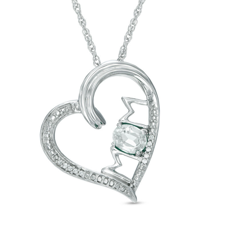 Oval Lab-Created White Sapphire and Diamond Accent "MOM" Heart Pendant in Sterling Silver|Peoples Jewellers