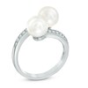 Thumbnail Image 2 of 6.5-7.0mm Freshwater Cultured Pearl and Lab-Created White Sapphire Bypass Ring in Sterling Silver