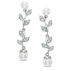 Thumbnail Image 0 of 5.0 - 6.5mm Cultured Freshwater Pearl and Lab-Created White Sapphire Floral Drop Earrings in Sterling Silver