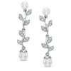 5.0-6.5mm Freshwater Cultured Pearl and Lab-Created White Sapphire Floral Drop Earrings in Sterling Silver