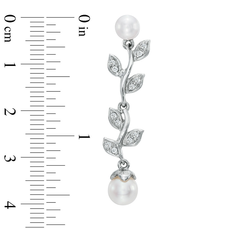 5.0 - 6.5mm Cultured Freshwater Pearl and Lab-Created White Sapphire Floral Drop Earrings in Sterling Silver