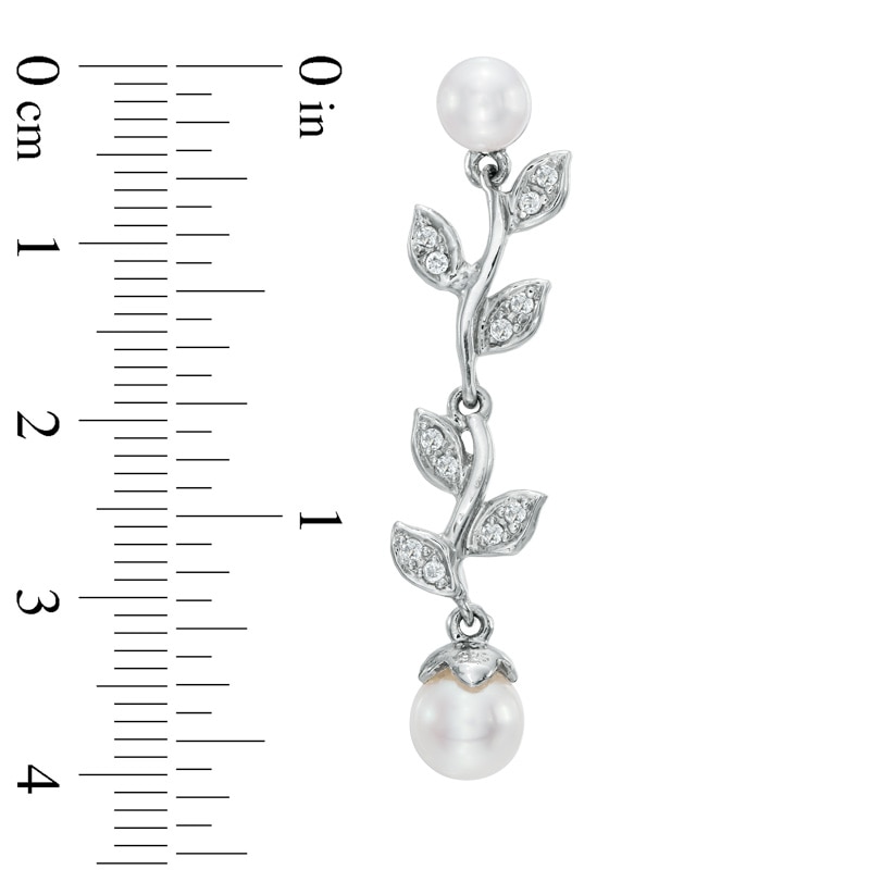Main Image 2 of 5.0-6.5mm Freshwater Cultured Pearl and Lab-Created White Sapphire Floral Drop Earrings in Sterling Silver