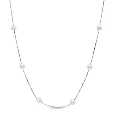 4.5-5.0mm Freshwater Cultured Pearl Station Necklace in Sterling Silver