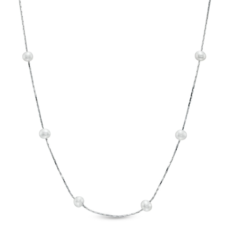 4.5 - 5.0mm Cultured Freshwater Pearl Station Necklace in Sterling Silver|Peoples Jewellers
