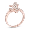 Lab-Created White Sapphire Double Butterfly Ring in Sterling Silver with 18K Rose Gold Plate