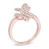 Thumbnail Image 1 of Lab-Created White Sapphire Double Butterfly Ring in Sterling Silver with 18K Rose Gold Plate