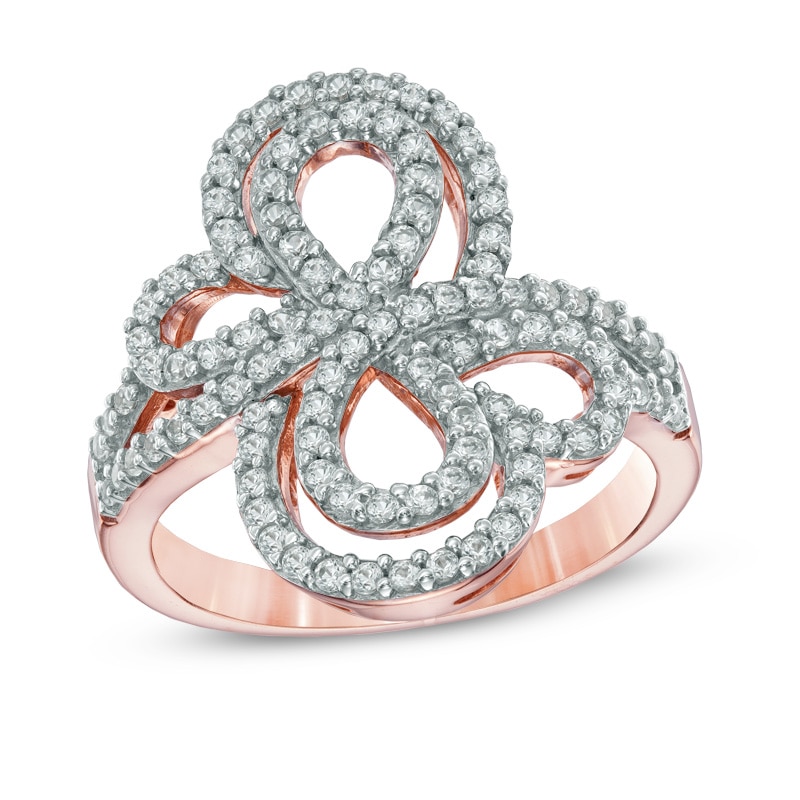 Lab-Created White Sapphire Abstract Clover Ring in Sterling Silver with 14K Rose Gold Plate