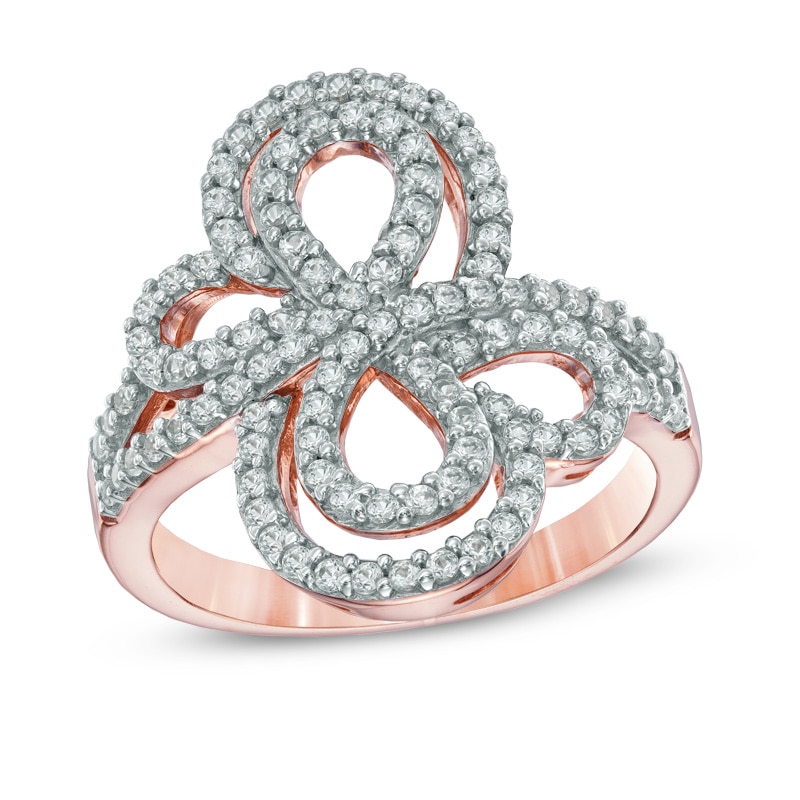 Main Image 1 of Lab-Created White Sapphire Abstract Clover Ring in Sterling Silver with 14K Rose Gold Plate