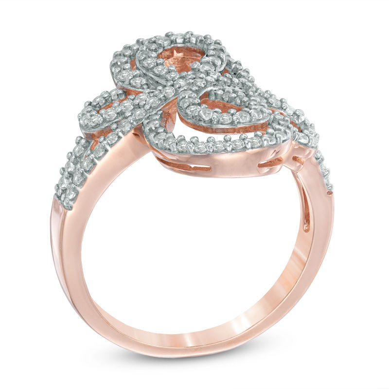 Lab-Created White Sapphire Abstract Clover Ring Sterling Silver with 14K Rose Gold Plate