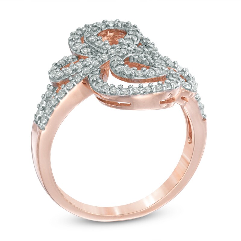 Main Image 2 of Lab-Created White Sapphire Abstract Clover Ring in Sterling Silver with 14K Rose Gold Plate