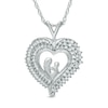 Lab-Created White Sapphire Motherly Love Heart Pendant in Sterling Silver